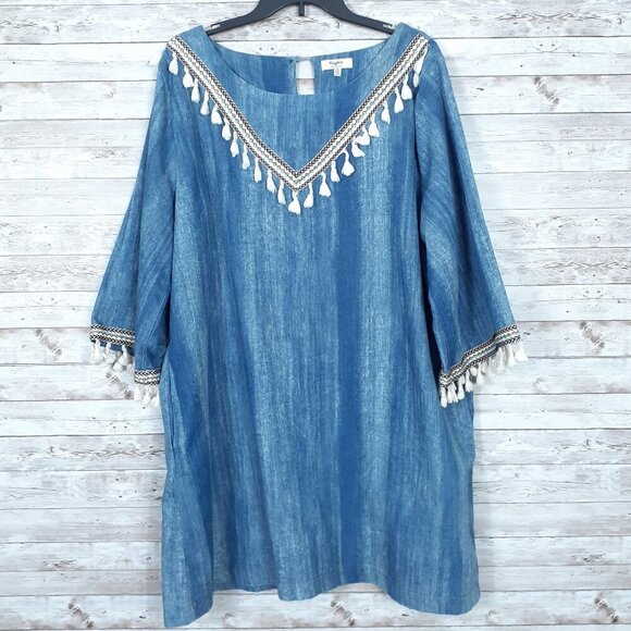 Hayden Womens Chambray Denim Dress 2XL Boho Tassels Festival 36 - Picture 2 of 6